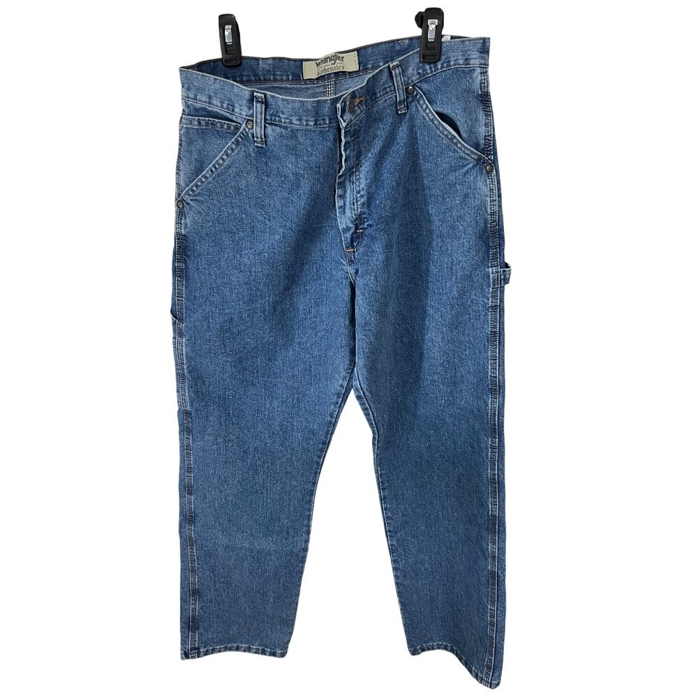 Wrangler Authentics Mens Blue Denim Carpenter Jeans With Utility Pockets 34x32